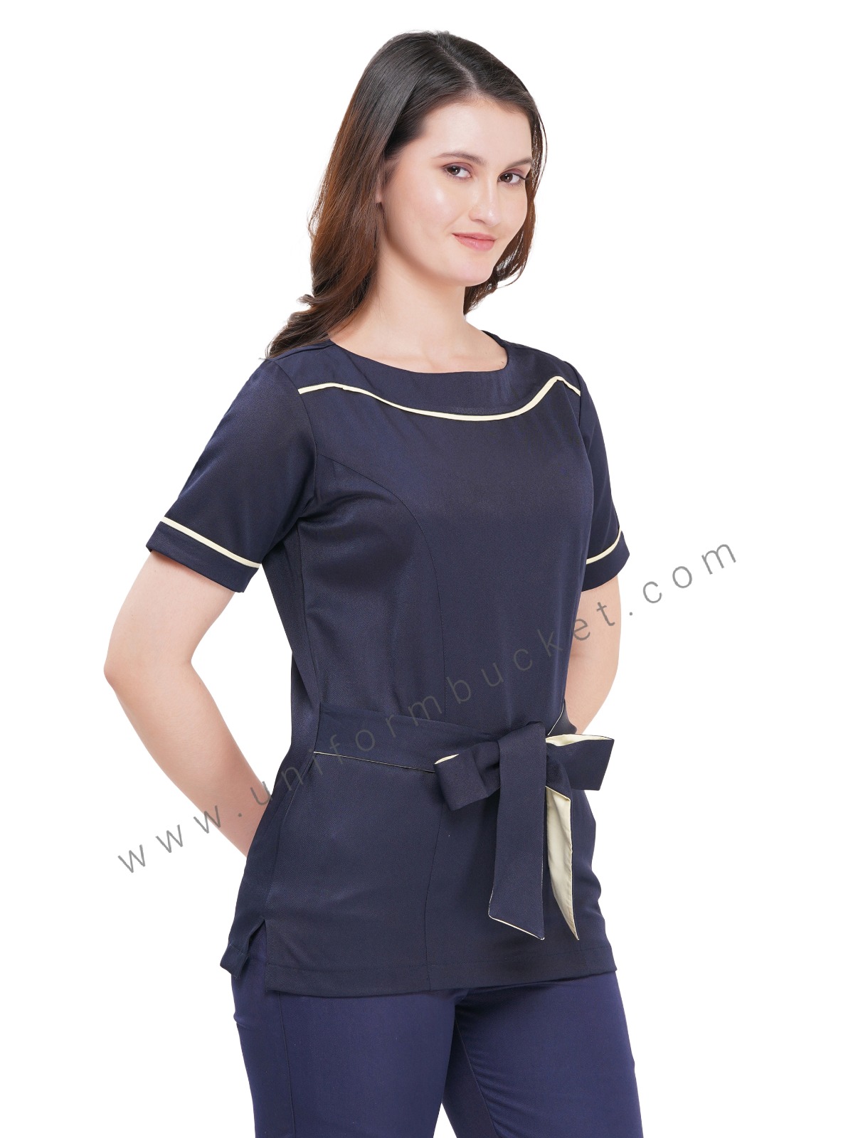 NAVY BLUE FEMALE STYLISH TOP WITH PISTA TRIM BELT thumbnail 3